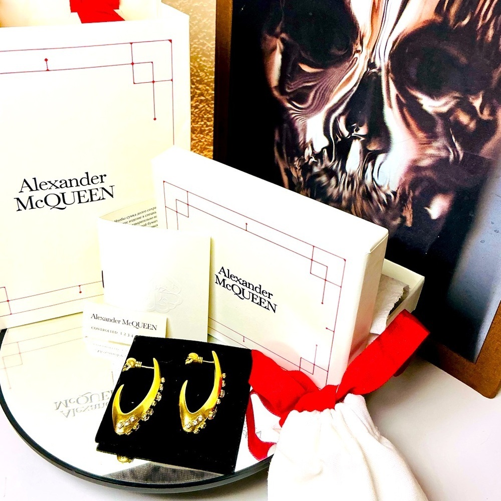 Alexander McQueen RARE Vintage Gold-Tone Crystal Earrings W/COA